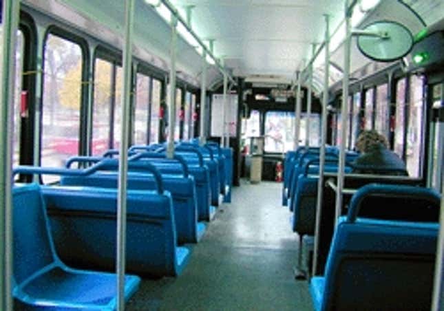 Morning rush hour on one of Los Angeles' economical, environmentally friendly buses.