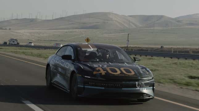 Image for article titled A Lucid Air Prototype Delivered Over 400 Miles On A Charge