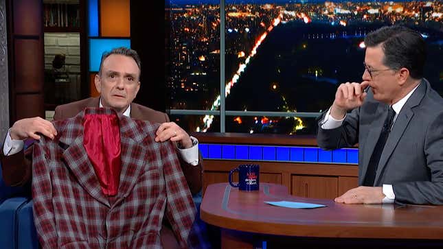 On <i>The Late Show</i>, Hank Azaria reveals he spotted his <i>Brockmire</i> jacket on the late show