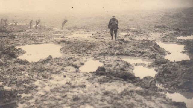 A Canadian soldier at Passchendaele, highlighting the deplorable conditions during the battle. 
