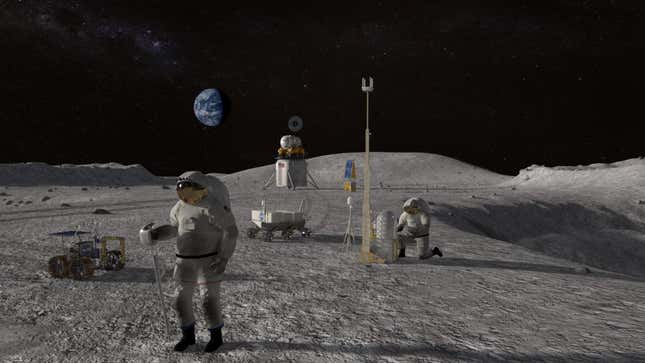 Artist's rendering of Artemis astronauts on the Moon. 