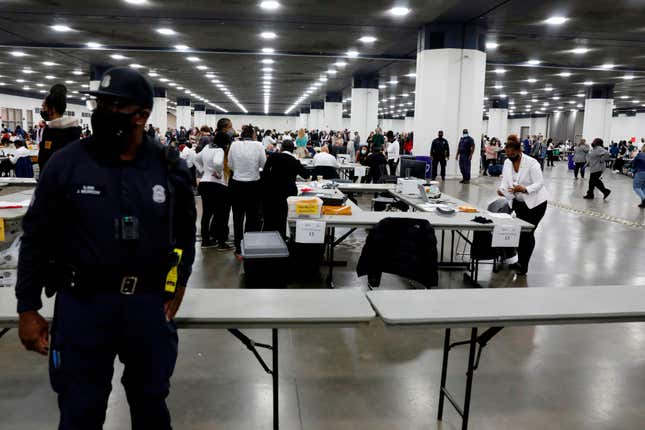 Image for article titled Vote Challengers Chant &#39;Stop the Count&#39; at a Detroit Vote-Counting Facility