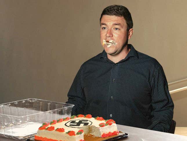 Image for article titled Crestfallen ‘Unite The Right’ Organizer Eats Swastika Cake Alone After No One Shows Up To His Rally