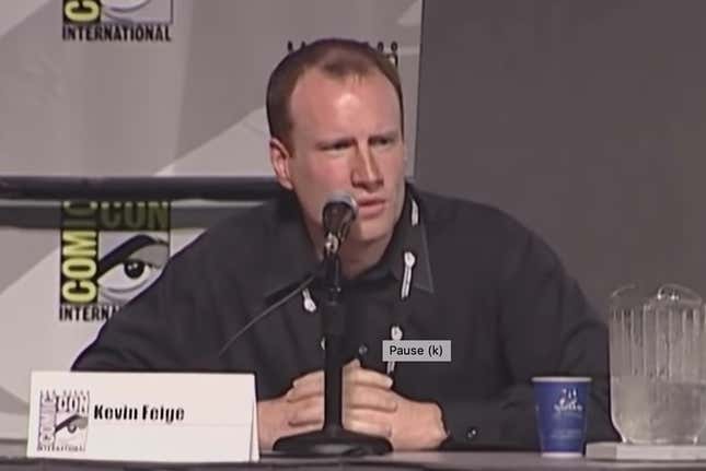 A hatless Kevin Feige in 2006 teasing an idea that would change movies forever.