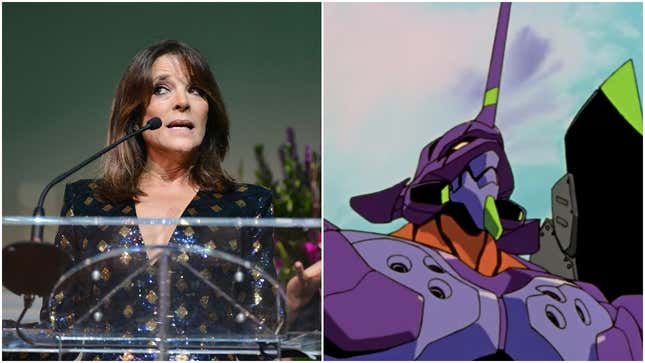 Image for article titled Marianne Williamson&#39;s new campaign strategy: critical reads of Neon Genesis Evangelion