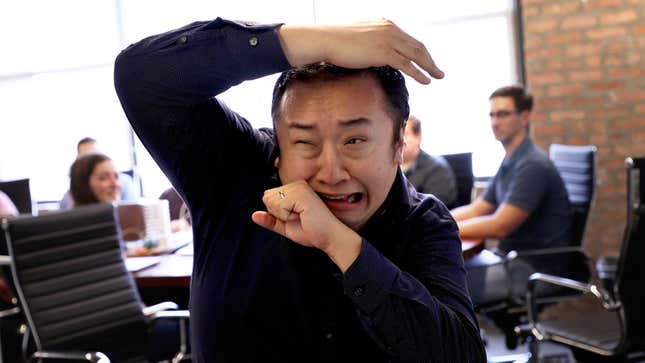 Image for article titled Man Who’s About To Cry Bursts Out Of Crowded Room Like He’s Transforming Into A Werewolf