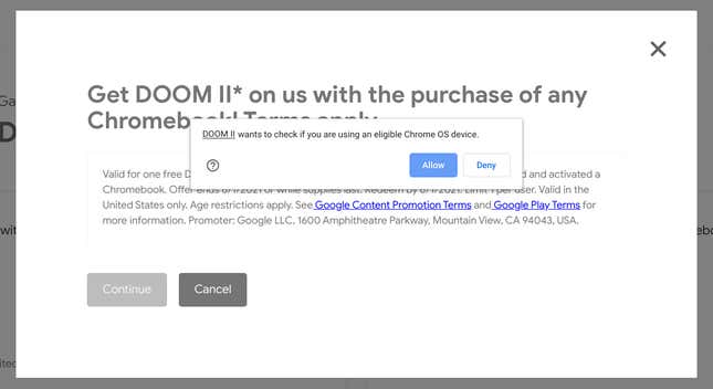 Image for article titled Free Doom for Chromebooks Is a Better Google Gaming Deal Than Stadia