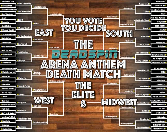 Image for article titled Deadspin&#39;s Arena Anthem Death Match: Heading Into the Elite 8 With Some Scrappy Cinderellas Still Alive