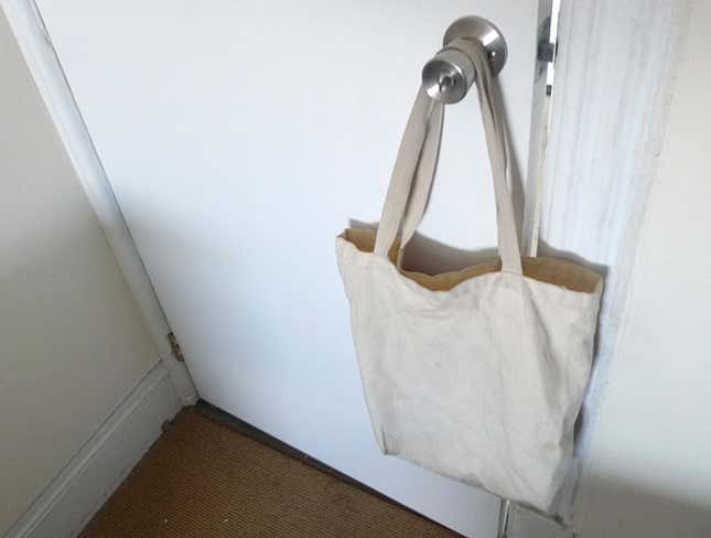 Image for article titled Canvas Shopping Bag Celebrates Third Year On Doorknob