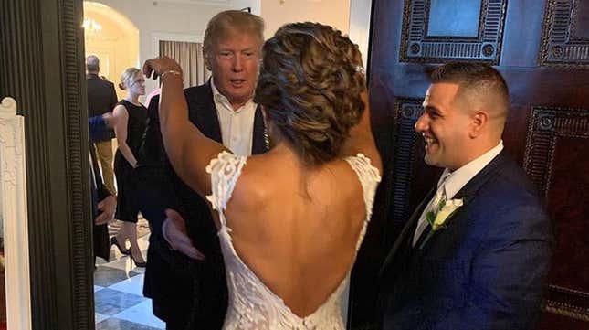 Image for article titled In Totally Normal News, Donald Trump Crashed a MAGA Themed Wedding, Amidst Cheers of &quot;USA! USA! USA!&quot;
