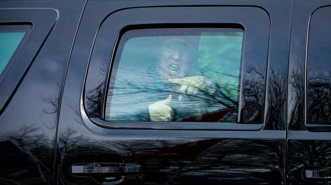 President Donald Trump, a man with the blood of 300,000 American covid-19 victims on his hands, departs Trump National Golf Club on December 13, 2020 in Stirling, Virginia.