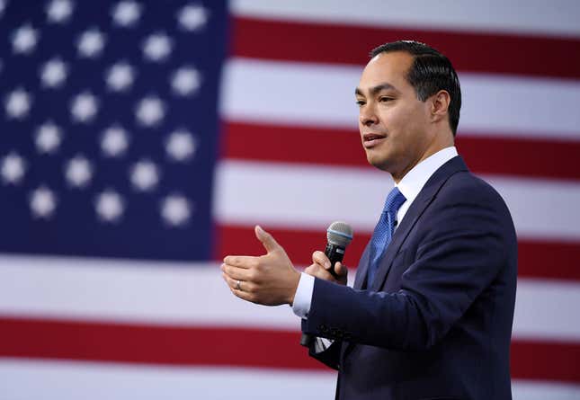 Democratic presidential candidate Julian Castro speaks at the National Forum on Wages and Working People: Creating an Economy That Works for All at Enclave on April 27, 2019 in Las Vegas.