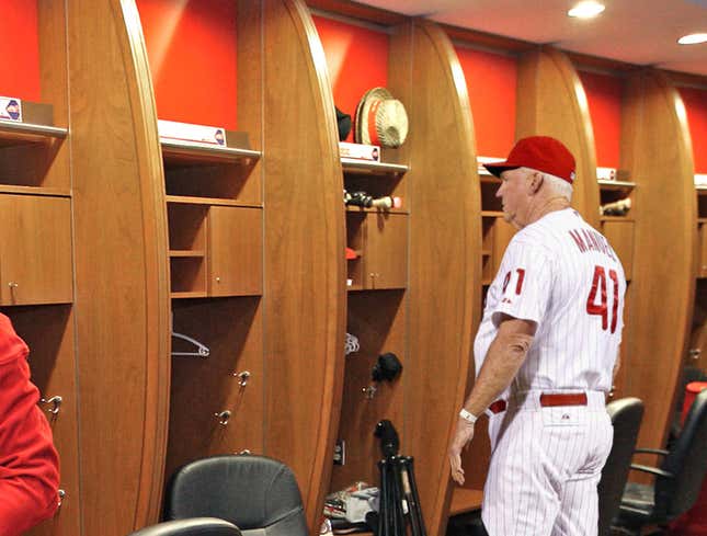 Image for article titled Charlie Manuel Seen Milling Aimlessly Around Phillies Locker Room During Post-Game Interview