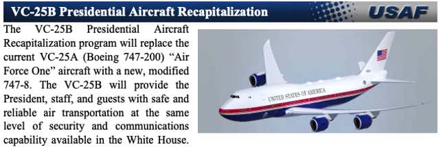 The Department of Defense included this graphic of the new plane’s livery in its budget request for 2021.