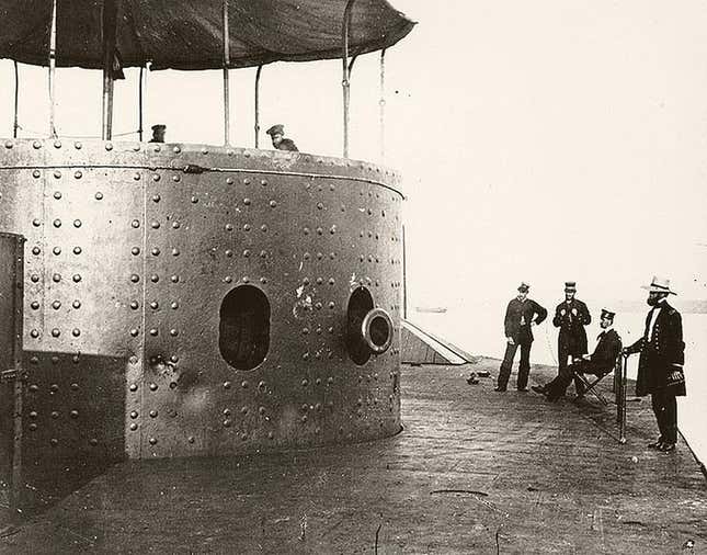 Monitor on the James River, Virginia, 1862. Officers on deck.