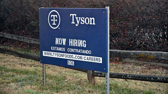 View of a sign outside a Tyson Fresh Meats production plant. Emporia Kansas, January 2020