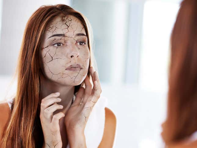 Image for article titled Woman’s Face Deteriorates Into Grey, Cracked Husk After Missing Single Day Of Skincare Routine
