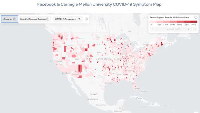 Carnegie Mellon and Facebook Have Turned Covid-19 Data Into an Interactive Map