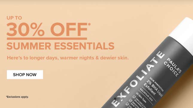 Up to 30% Off Summer Skincare Essentials, Plus Free Full-Size Product With $75 Purchase | Paula’s Choice | Promo code SUMMER