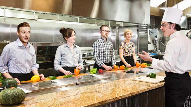 Image for article titled Badass Adult Education Student Spends Whole Vegetarian Cooking Class Mouthing Off