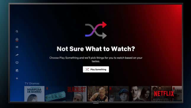 Imagen para el artículo titulado Netflix ahora tiene una función que reproduce algo aleatorio dependiendo de tus gustos