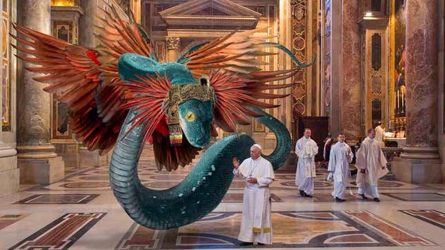 Image for article titled Pope Francis Hosts Feathered Serpent God As Part Of Deity Exchange Program