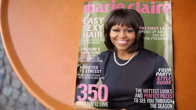The first lady reveals in the new issue of Marie Claire that erotic role playing has helped the couple’s sex life tremendously.