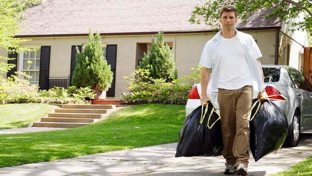 Image for article titled Superstitious Man Puts Bag Of Trash Outside House Every Thursday