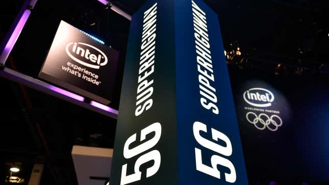 Intel signage advertising 5G technology at CES 2018 in Las Vegas, January 2018.