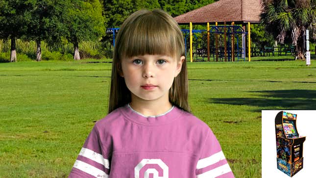 Image for article titled Deal Alert: This 4-Year-Old Wandered Really Far From The Playground, Your Car’s Right There, And Her Parents Would Definitely Cough Up Enough For A Marvel 3-In-1 Arcade Machine To Get Her Back
