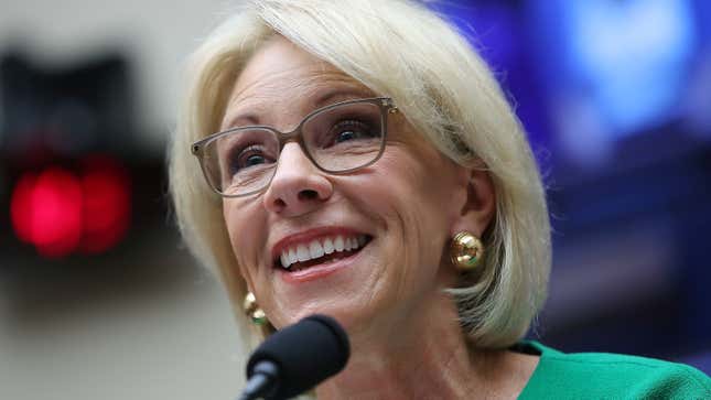 Image for article titled Betsy DeVos&#39;s Education Department Really Loves Men&#39;s Rights Groups