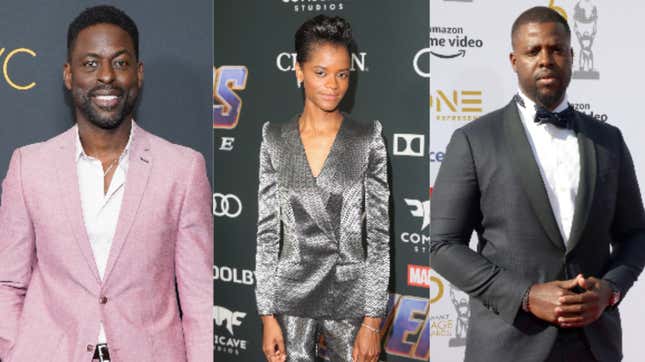 Sterling K. Brown, left, attends 20th Century Fox Television and NBC Present “This Is Us” FYC Event on June 06, 2019 in Hollywood, California. ; Letitia Wright attends the Los Angeles World Premiere of Marvel Studios’ “Avengers: Endgame” on April 23, 2019 in Los Angeles, California. ; Winston Duke attends the 50th NAACP Image Awards on March 30, 2019 in Hollywood, California. 