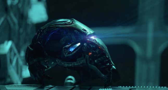 Iron Man’s helmet recording a message from the hero.