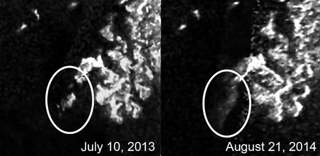 Now you see it, now you don’t: Titan’s enigmatic island. 