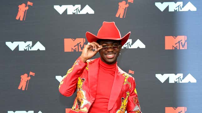 Lil Nas X poses in the Press Room during the 2019 MTV Video Music Awards on August 26, 2019 in Newark, New Jersey. 