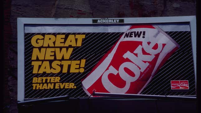 A billboard for the short-lived New Coke in 1985