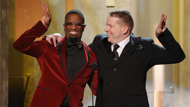 Presenters Rickey Smiley and Gary Owen speak onstage during the 45th NAACP Image Awards Feb. 22, 2014, in Pasadena, Calif. 