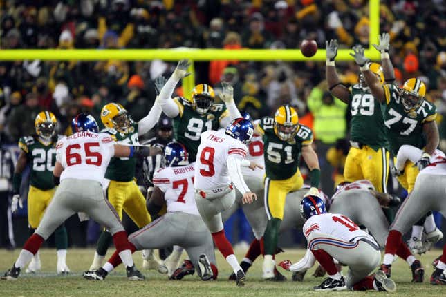 Lawrence Tynes finally puts it through the uprights and sends Brett Favre packing from Green Bay.