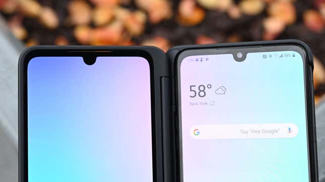 The second screen (left) doesn’t need a notch, but it was cheaper to keep it than make another display without one.
