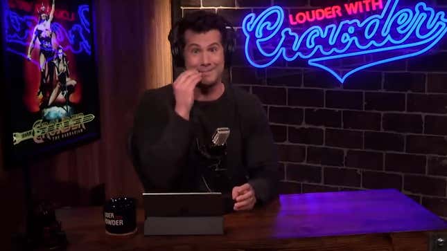 Right-wing YouTube host Steven Crowder doing a homophobic pantomime of Vox host Carlos Maza.