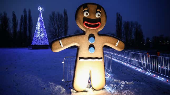 Giant gingerbread man with ominous lighting