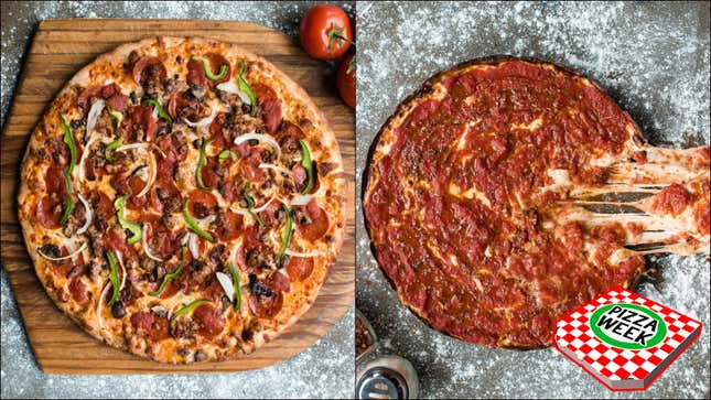 New York-style (left) and Chicago deep dish