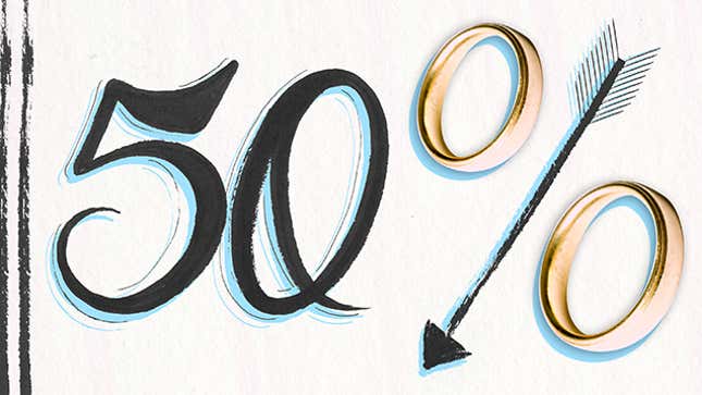 Image for article titled That 50 Percent Divorce Statistic Hasn&#39;t Been True For a Long Time