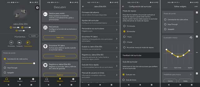 Un vistazo a las opciones de la aplicación Jabra Sound +