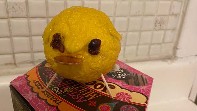 Very ugly lemon piglet with coin in mouth