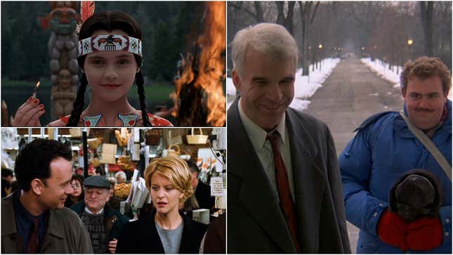 Clockwise from left: Addams Family Values (Screenshot), Planes, Trains And Automobiles (Screenshot), and You’ve Got Mail (Screenshot)