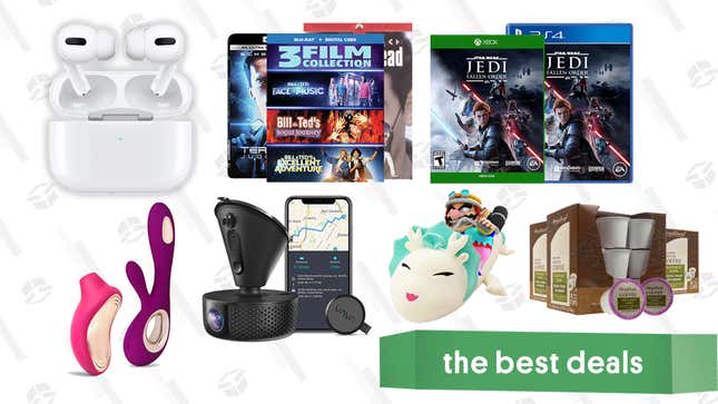 Image for article titled Monday&#39;s Best Deals: AirPods Pro, Buy 2 Get 1 Free Games and Movies, LELO V-Day Sale, Giant Dragon Plush, Vava Dash Cam, Star Wars Games, Coffee Pods, and More