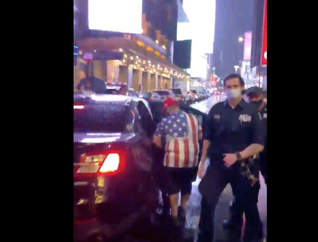 Image for article titled Watch: NYPD Escorts Pro-Trump Protesters Into Car Moments Before It Plows Through a BLM March in Times Square [Corrected]