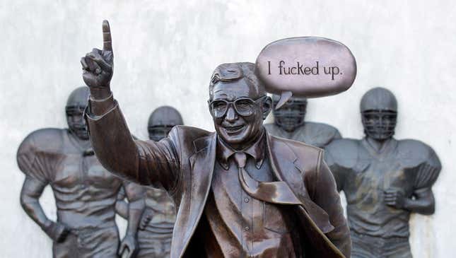 Image for article titled Paterno Statue Affixed With Bronze Word Balloon