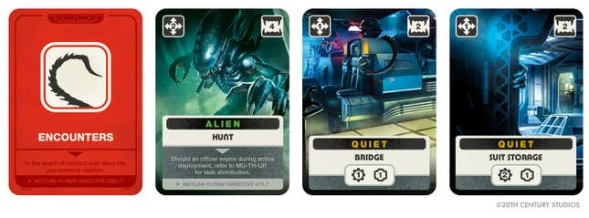Encounter cards drive some of your showdowns with the alien.